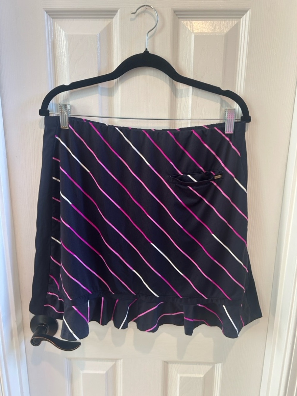 Tail Striped Ruffle Hem Skort in Navy with Pink and White